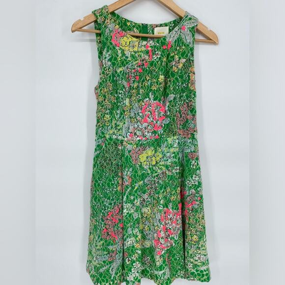 Maeve Anthropologie Lace Sequin Mini Dress Green White Pink Romantic Floral 2 - Picture 3 of 13